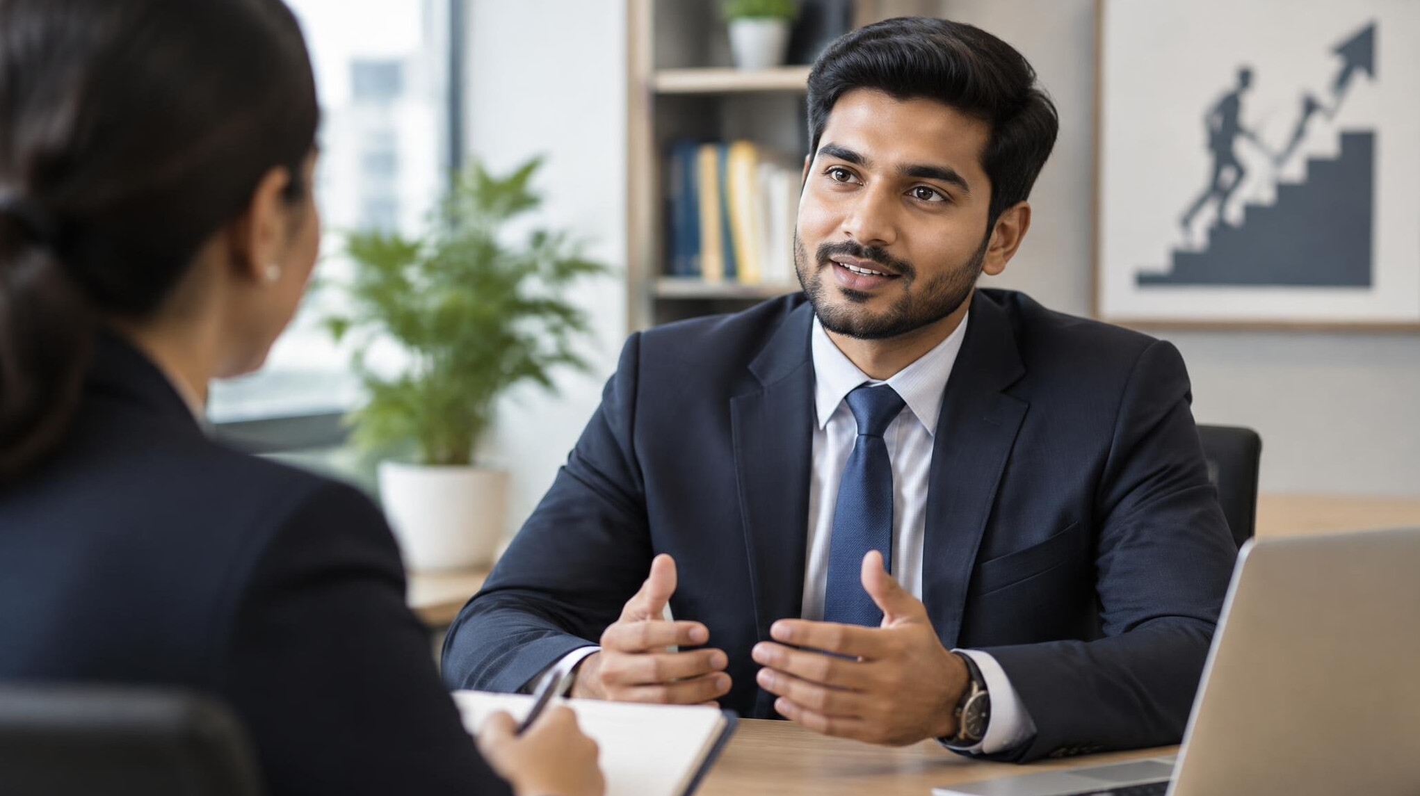 man in interview