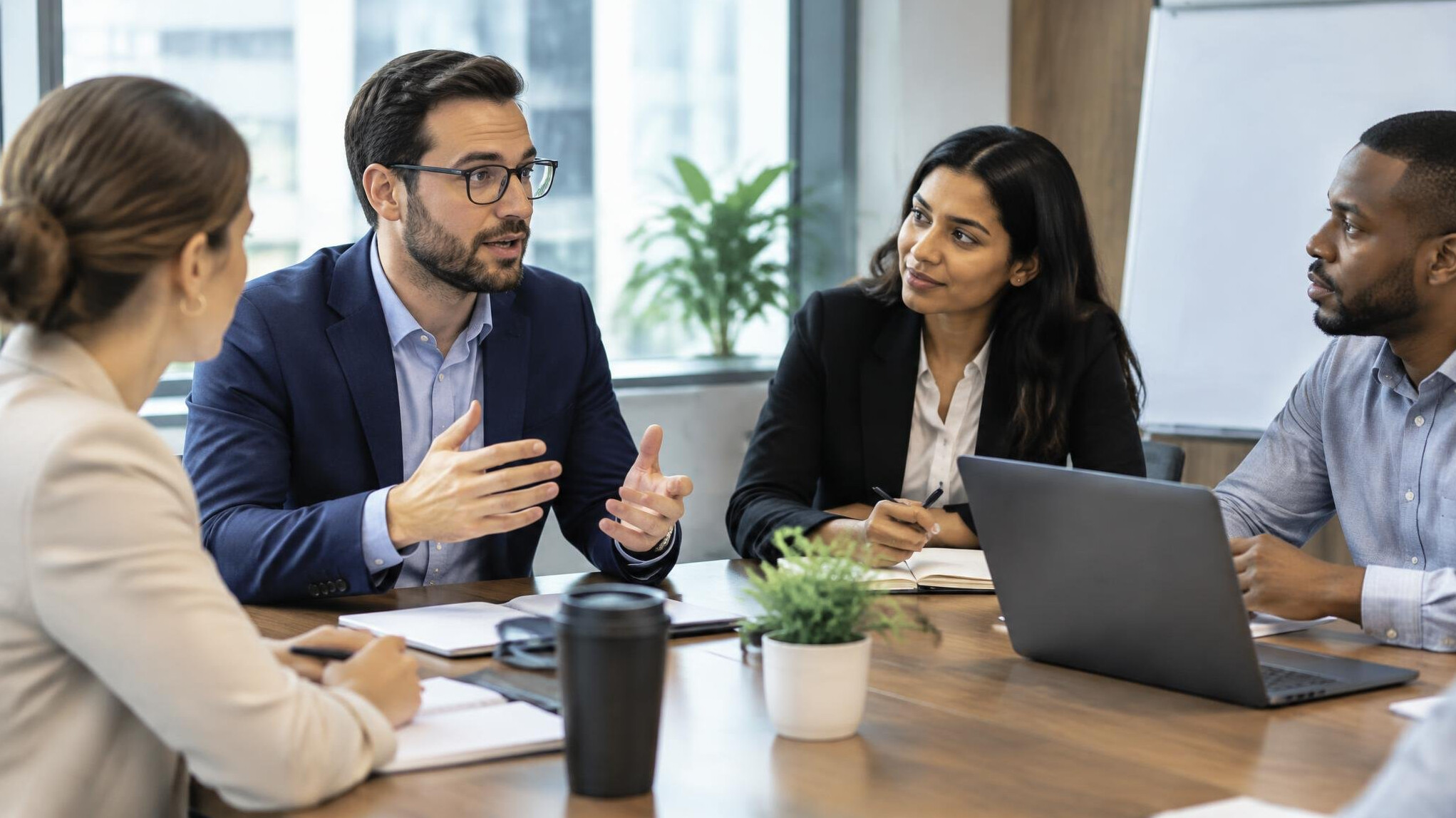 person speaking in meeting
